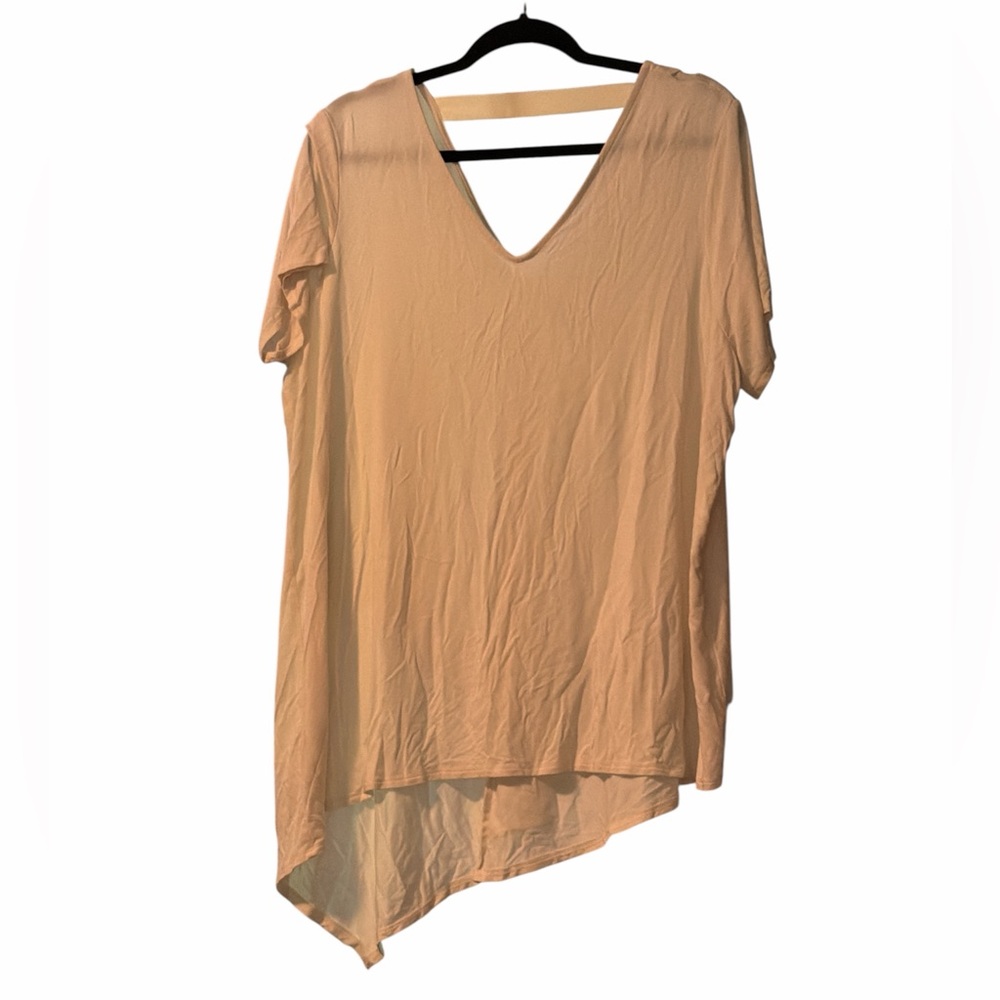 Women's Asymmetric V-Neck Short Sleeve Top - Beige
